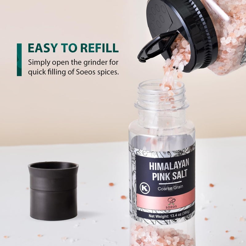 Soeos Himalayan Pink Salt and Whole Black Peppercorns Grinder Set - Image 5